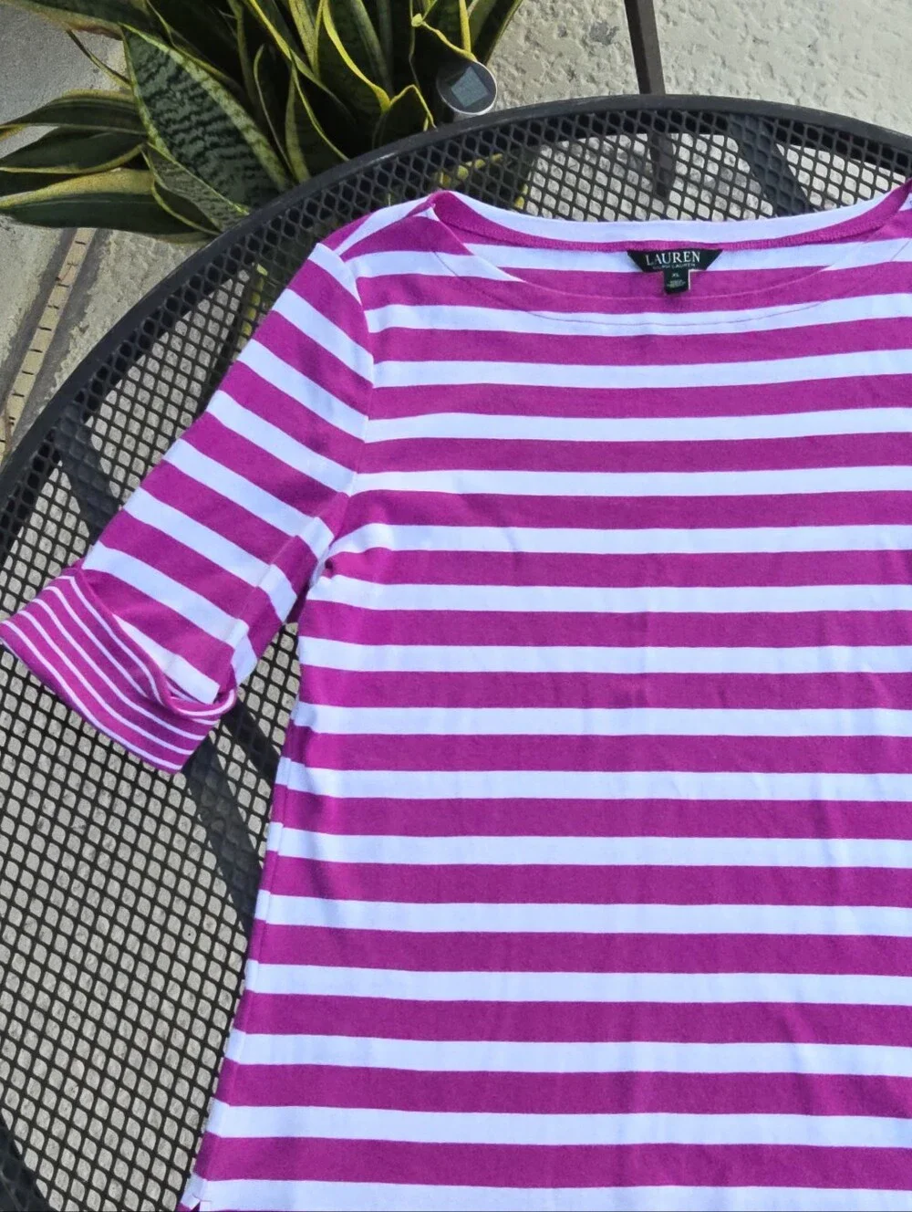 Ralph Lauren Pink and White Striped Boatneck Top - Picture 3 of 7